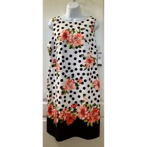 AGB Dress Womens 8 Sleeveless Sheath Unlined Polka Dot Floral Spring Easter NEW - Picture 1 of 7